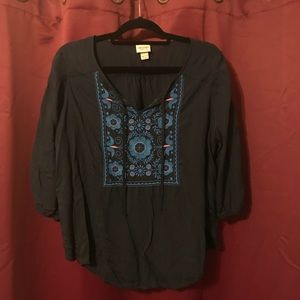 Navy embroidered peasant top XXL
